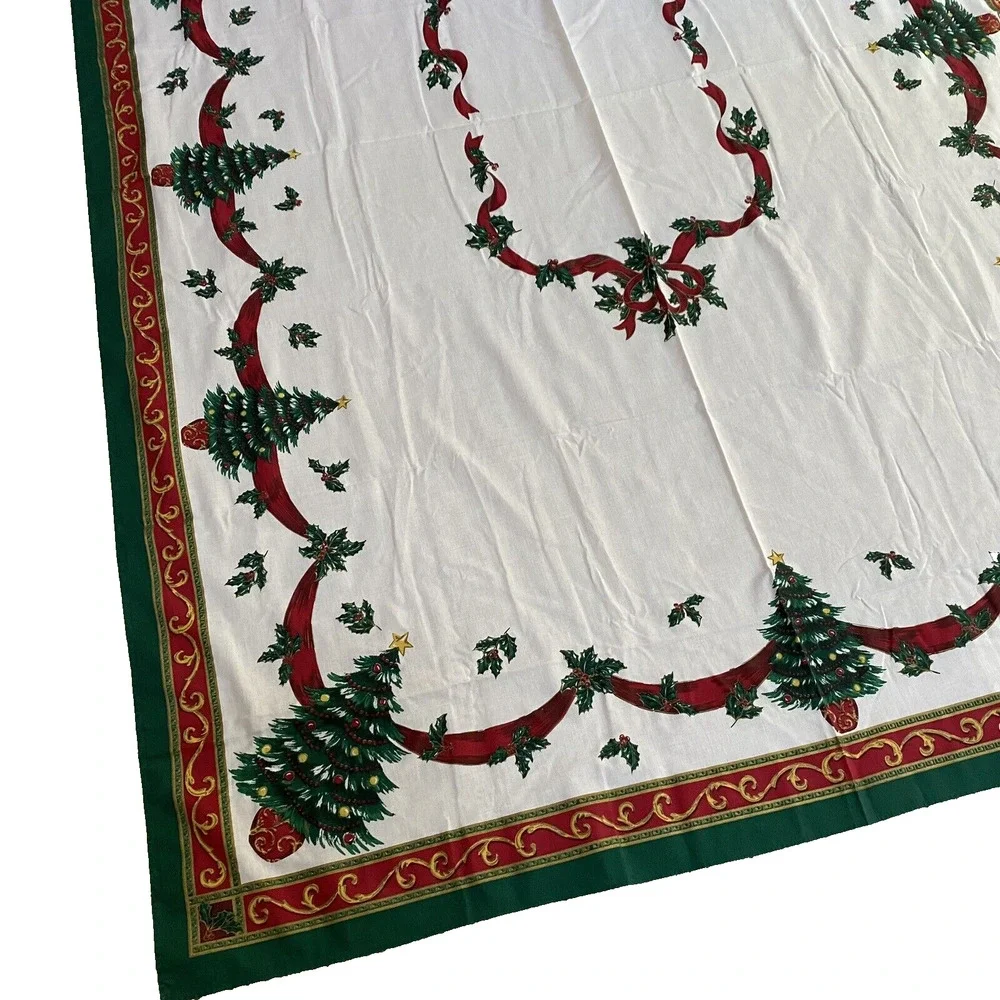 Christmas Tablecloth Cotton Blend Festive Holiday Table Cover Large Rectangle